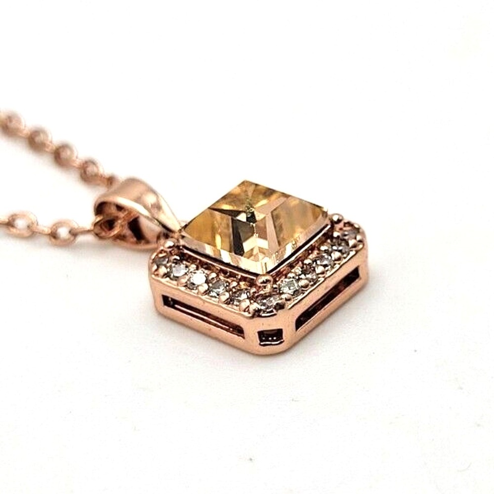 JCM China Rose Gold Plated Square CZ with Pave Halo on 18" Cable Chain  Necklace